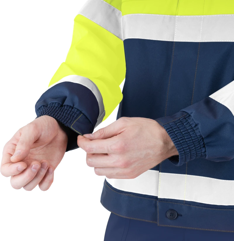 Костюм мужской БРАЙТ сигнальный, от механических воздействий и ОПЗ (куртка, полукомбинезон), флуоресцентный желтый/синий Кос 773