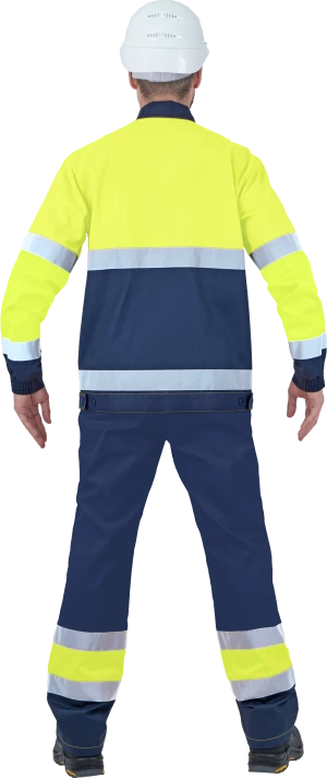 Костюм мужской БРАЙТ сигнальный, от механических воздействий и ОПЗ (куртка, полукомбинезон), флуоресцентный желтый/синий Кос 773