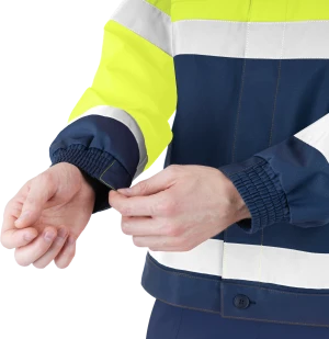 Костюм мужской БРАЙТ сигнальный, от механических воздействий и ОПЗ (куртка, полукомбинезон), флуоресцентный желтый/синий Кос 773