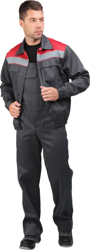 Костюм МАСТЕР ПРОФИ летний, серый-красный (Куртка+полукомбинезон) Кос 040