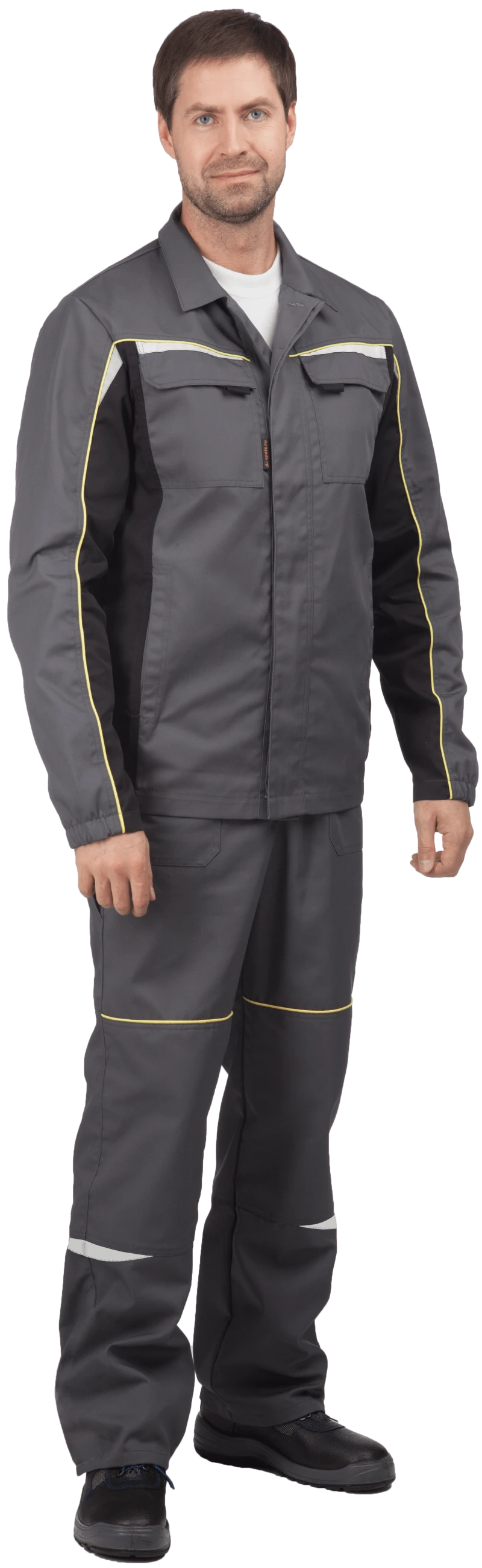 Костюм мужской ФОРСАЖ от механических воздействий и ОПЗ (куртка, брюки), серый/черный Кос 593