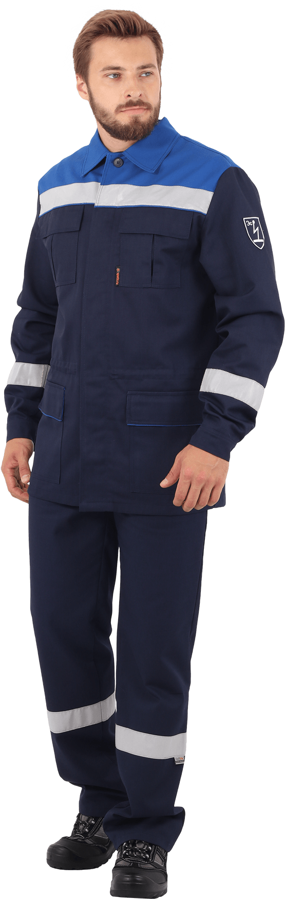 Костюм мужской АНТИСТАТ от механических воздействий и ОПЗ, от статического электричества (куртка, полукомбинезон), темно-синий/василёк Кос 583
