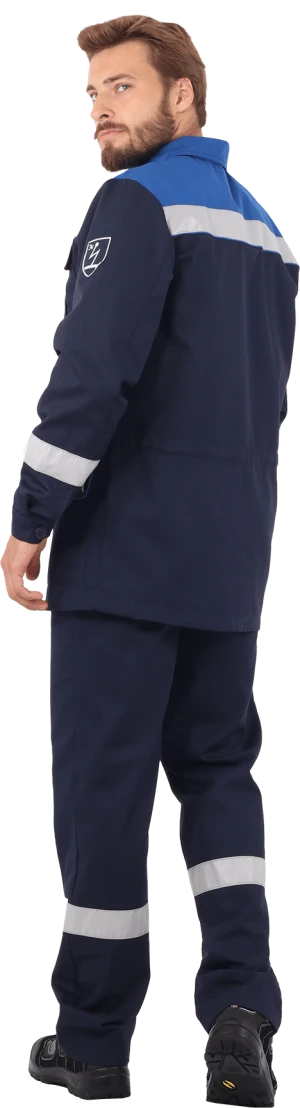 Костюм мужской АНТИСТАТ от механических воздействий и ОПЗ, от статического электричества (куртка, полукомбинезон), темно-синий/василёк Кос 583