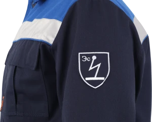 Костюм мужской АНТИСТАТ от механических воздействий и ОПЗ, от статического электричества (куртка, полукомбинезон), темно-синий/василёк Кос 583