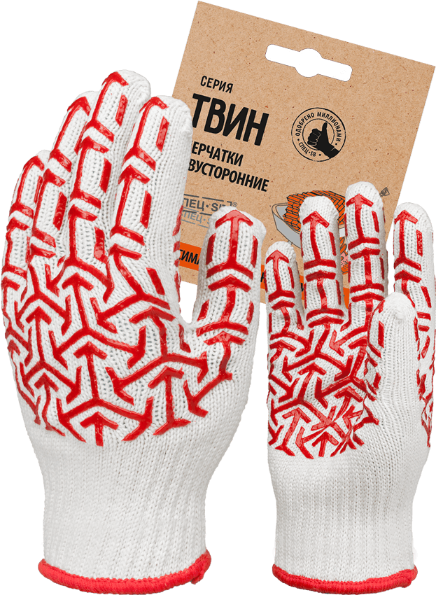 Перчатки трикотажные с ПВХ "СТРЕЛА" белый/ красный, (Пер 052Я),  картонный ярлык 3.7115.052