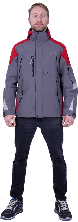 Куртка-штормовка РЕСПЕКТ, серый-красный Кур 704