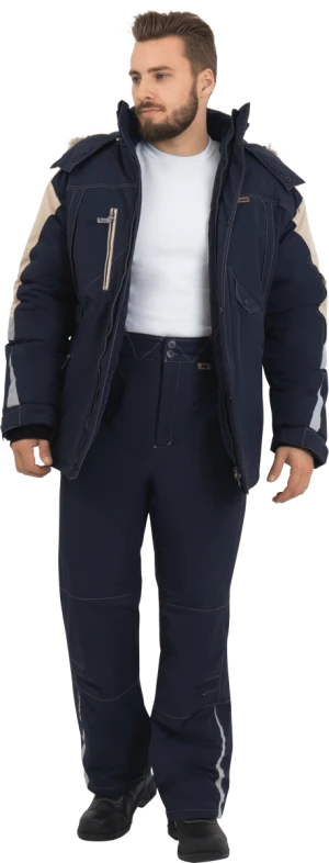 Куртка мужская ХАЙ-ТЕК от пониженных температур воздуха и ветра, механических воздействий и ОПЗ, синий/бежевый Кур 323